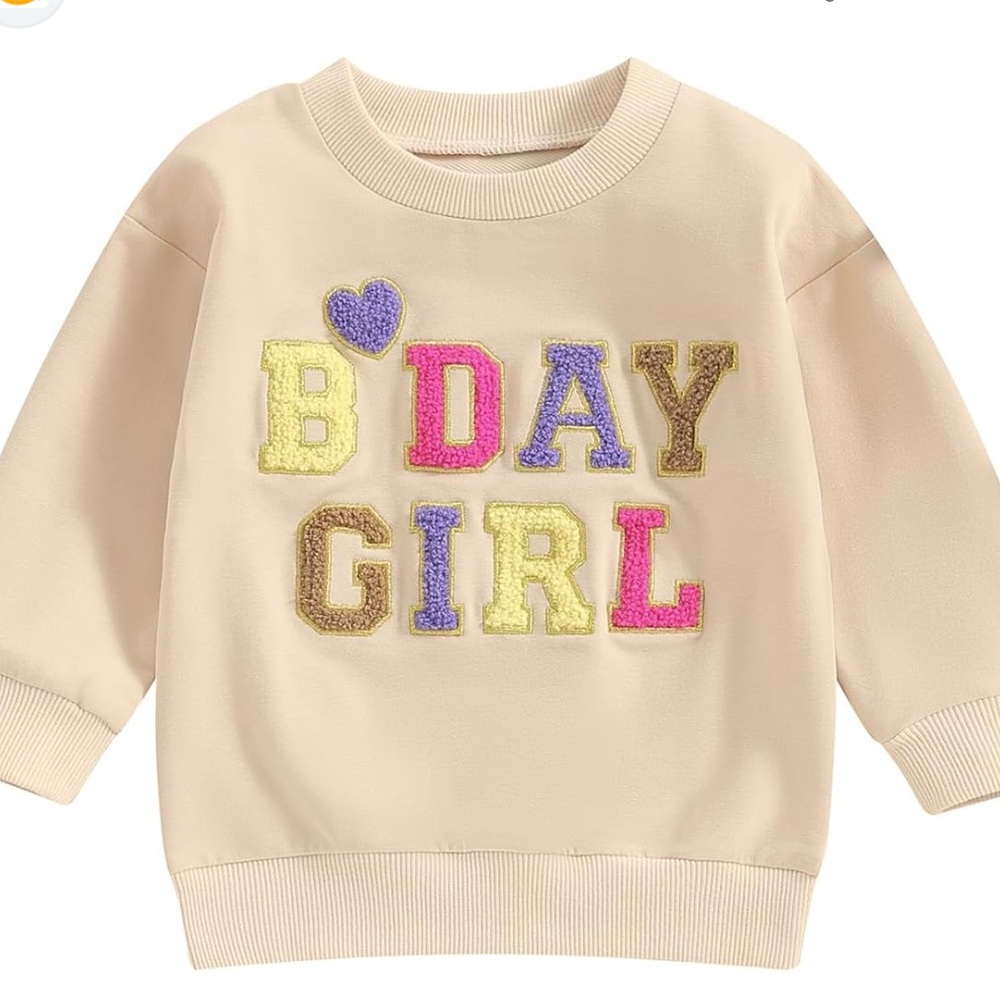 Kids Beige 'B Day Girl' Sweatshirt EUC Size 6/7